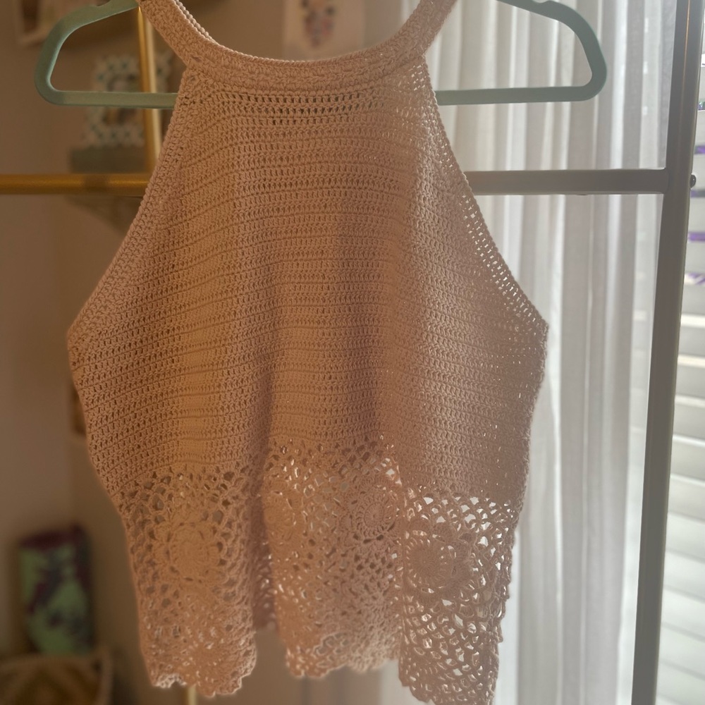 Beige Crochet Halter Tank